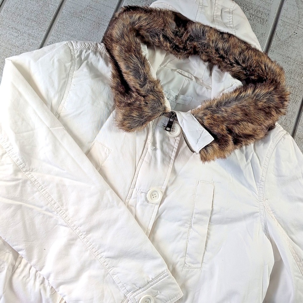 New York Company Coat Womens X-Large White Parka Quilted Faur Fur Lined Hood New